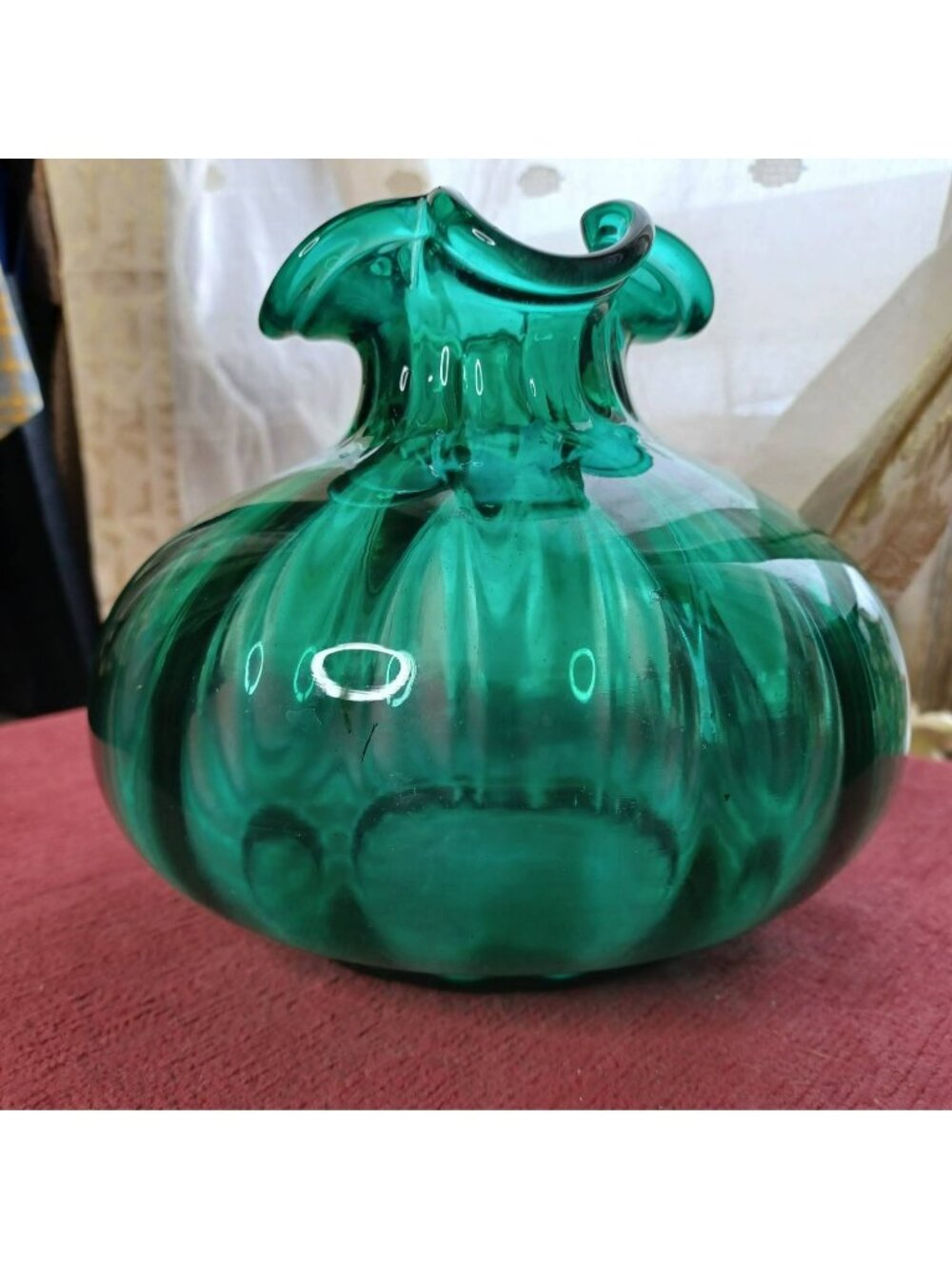 Mid Century Cobalt Green Vase Vintage Hand Blown